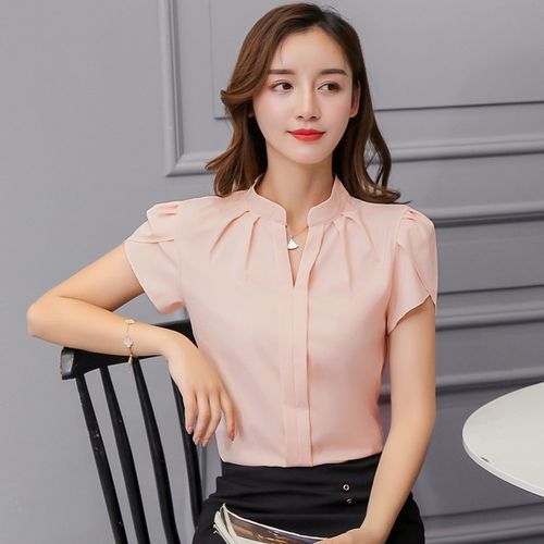 Fashion Summer Korean Fashion Womens Tops And Blouses Chiffon Women Blouses  Short Sleeve White Shirts Ladies Tops Blusas De Mujer(#APRICOT) @ Best  Price Online