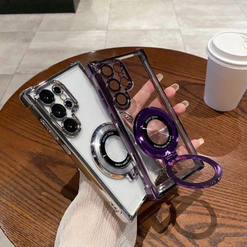 product_image_name-Generic-Samsung Galaxy S25 Ultra Transparent Magnetic Case – Built-in Kickstand Ring and Camera Guard (Blue)-4