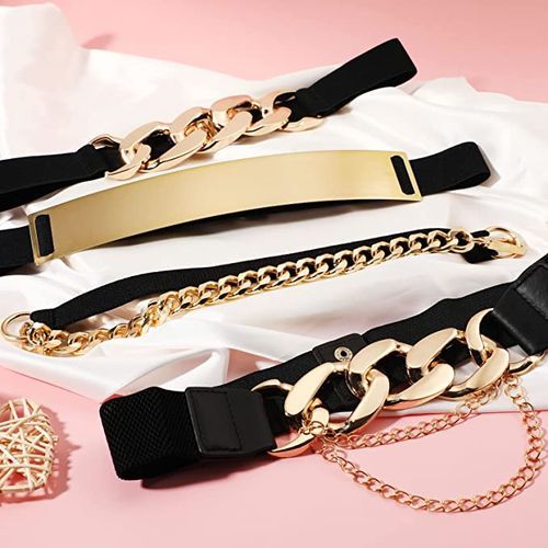 Generic Fashion Versatile Metal Chain Elastic Belt Ladies High