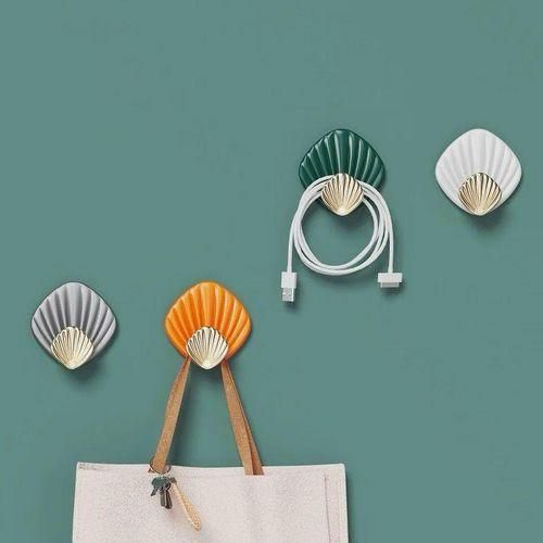 product_image_name-Generic-4Pcs Creative Shell Shape Wall Hanging Hook Punch-Free-3