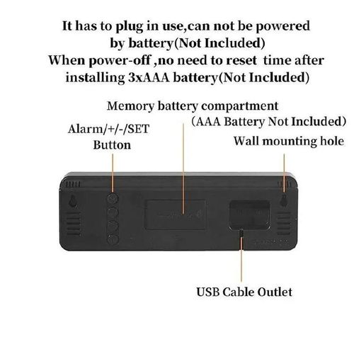 product_image_name-Generic-9 Inch Large Digital Wall Clock USB Powered TEMP Humidity Week Auto Dimmer DST Table Clock 12/24H Electronic LED Alarm Clock-4