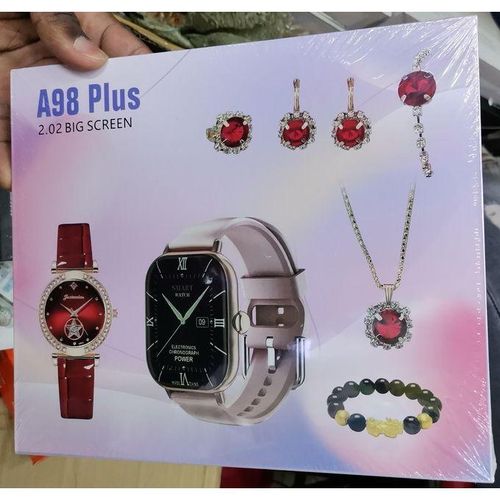 product_image_name-Generic-A98 Plus Smartwatch Luxury Gift Box – Includes Necklace, Earrings, Bracelet & Ring-2