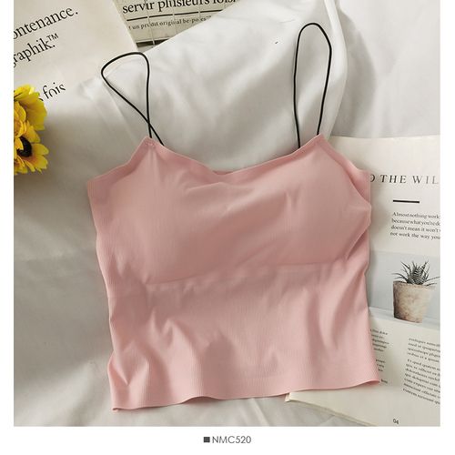 Fashion Sexy Spaghetti Strap Tanke Top Women Built In Bra Off Shoulder  Solid Color Crop @ Best Price Online