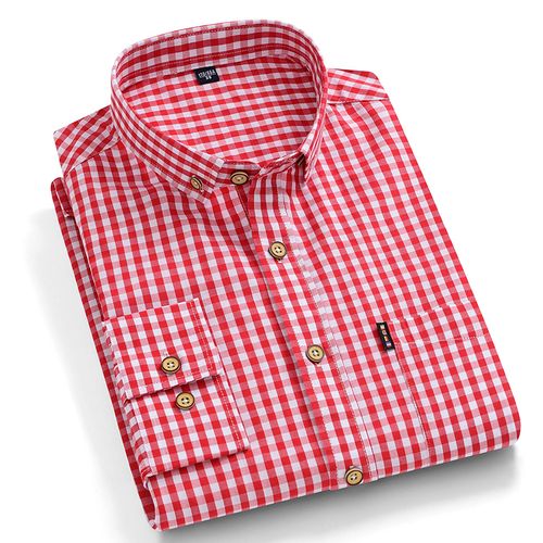 Fashion Thin 100 Cotton Plaid Shirts For Men Long Sleeve Regular
