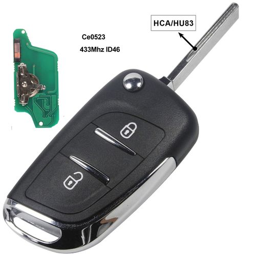 Peugeot 2 Buttons Flip Remote Key Cover with Battery Holder Modified