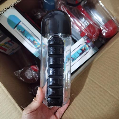 2 In 1 600ml 7 Grids Medicine Box Water Cup Sports Plastic Water