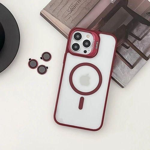 product_image_name-Generic-Burgundy Magsafe Compatible Stand Bracket Transparent Case with Camera Metal Ring Lens Protector for iPhone 15 Pro Max-2