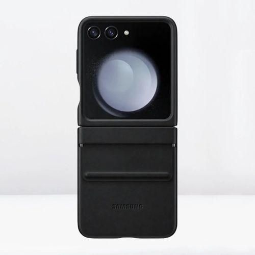 product_image_name-Samsung-Galaxy Z Flip 6 Faux vegan Leather/Kindsuit Hinge Protector, Soft Inner Lining Case/cover -BLACK-3