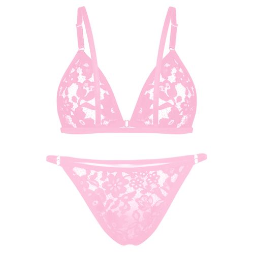 Fashion (Pink) Lace Lingerie Bra Set Men Micro Bikini Sissy