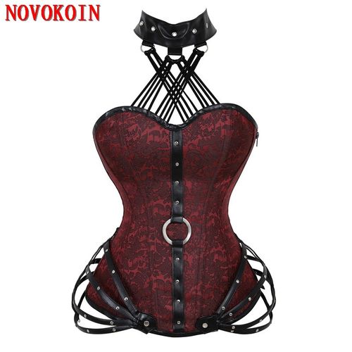 Fashion Plus Size Halter Strapless Underwear Women Black Printed Lace 11  Steel Frame Steampunk Corset Waist Gothic Bustier @ Best Price Online