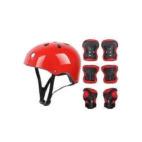product_image_name-Generic-7pcs Red Cycling Hard Protective Helmet and 6pcs Protective Guards-1