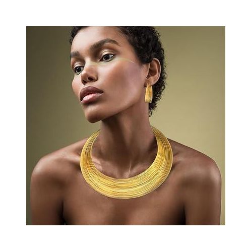 product_image_name-Fashion-African Choker Necklace Sets Multi-Layer Hoop Gold Plated Bib Choker Earring Bracelet-5