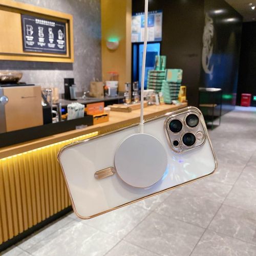 product_image_name-Generic-Gold Electroplated Clear Case With Magnet, Compatible With Magsafe, Supports Wireless Charging, Case Cover for iPhone 14 Pro Max-3