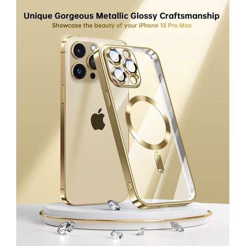 product_image_name-Generic-Gold Electroplated Clear Case With Magnet, Compatible With Magsafe, Supports Wireless Charging, Case Cover for iPhone 14 Pro Max-4