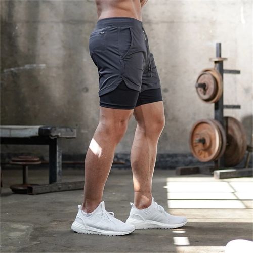 2 in 1 Shorts Men Fitness Training Exercise Jogging Short Trousers