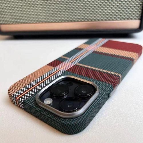 product_image_name-Generic-Luxury Tribal Covers for Apple iPhone 14 Pro Max Carbon Fiber Case in Green Red Accent, Slim Lightweight Shockproof and MagSafe Compatible Design-5