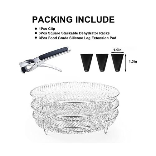 Round Air Fryer Basket Stainless Steel Air Fryer Accessories Air Fryer  Racks Three Layer Stackable Dehydrator Racks Fit for 4.2Qt, 5.3Qt, 5.5Qt