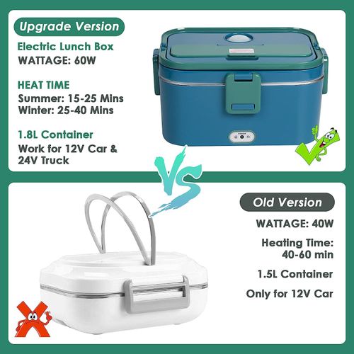 Electric Lunch Box Portable Food Warmer for Car and Home Upgrade Food  Heater 3 in 1 Dual Power Supply 12V 24V 110V 1.8L Large Capacity Removable