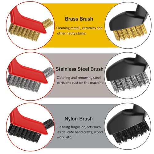 Small Wire Brush Set, Wire Brushes for Cleaning Rust Removal, 3 Brush Types  Stainless Steel Brush for Cleaning, Brass Metal Brush, and Nylon Brushes.