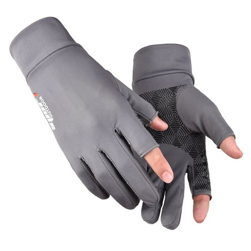 Fashion (Gray)Anti-UV Men Women Fishing Gloves Sunscreen Antiskid