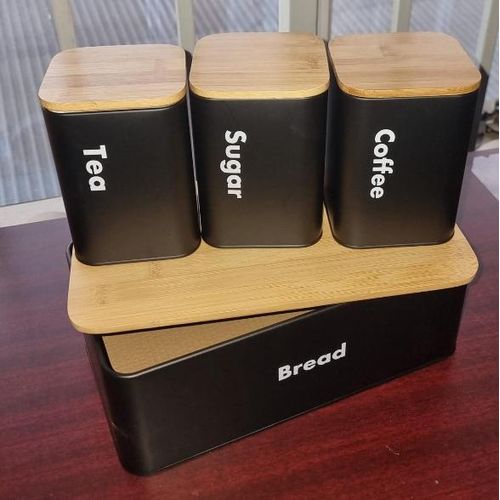 product_image_name-Generic-Galvanized metallic Ribbon Bread bin with 3 canisters each -1