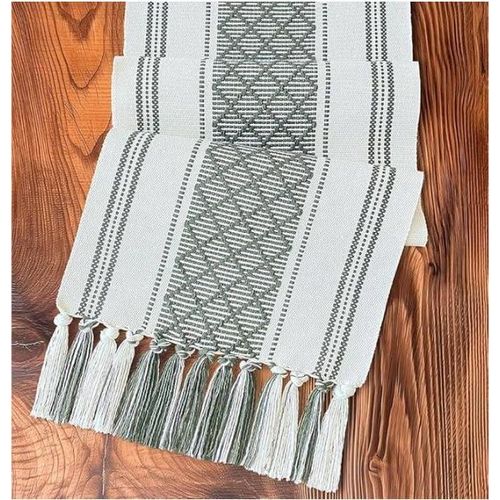 product_image_name-Generic-Braided woven textured table runner with tassels + 6pcs mats - SAGE GREEN-2