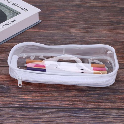 4 Pieces Clear PVC Zipper Pen Pencil Case, Big Capacity Pencil Bag Makeup  Pouch with Zipper for School Office Stationery(White)