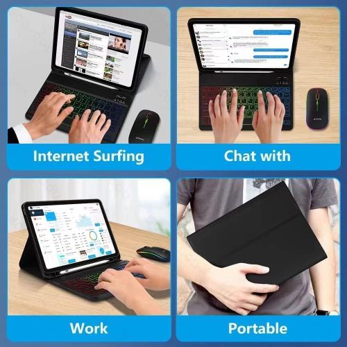 product_image_name-Generic-7-Color Backlit Bluetooth Keyboard & Mouse Combo for iPad, Rechargeable (Black)-4