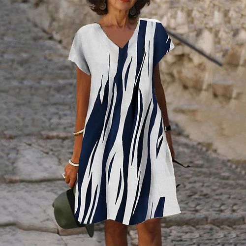 Generic Women s Shift Dress Spring Summer V Neck Fashion Casual Loose Skirt Rainbow Print Short Sleeve Knee Length Dress 469 9 Blue Best Price Online Jumia Kenya
