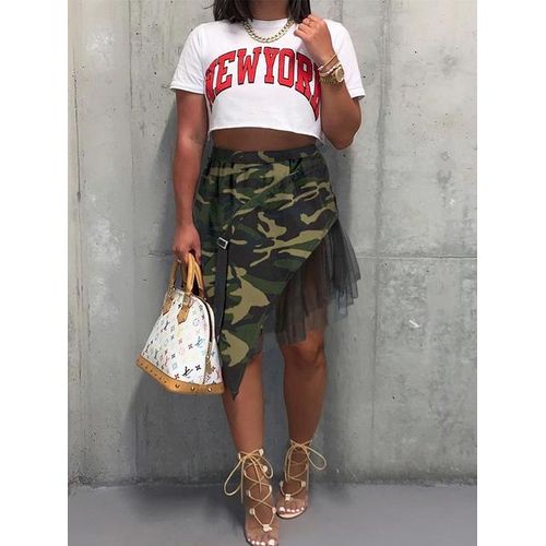 Generic Women Summer Camouflage Printetd Mesh Patchwork Midi Skirt Chic Hip Hop Camo Skirts Best Price Online Jumia Kenya