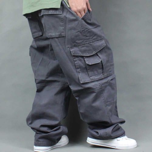 Men Cargo Pants Loose Elastic Waist Oversized Khakis Trousers