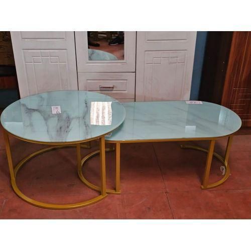 product_image_name-Generic-2 in 1 Marble Nesting Coffee Table (Glass Effect) – Modern White Round Living Room Coffee Table Set-1