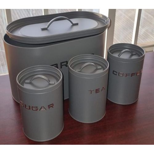 product_image_name-Generic-Galvanized metallic Ribbon Bread bin 10L with 3 canisters each 1.2L-1