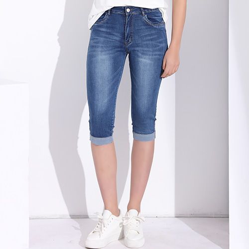 Sport Fashion (Blue)Plus Size Skinny Capris Jean Women Female