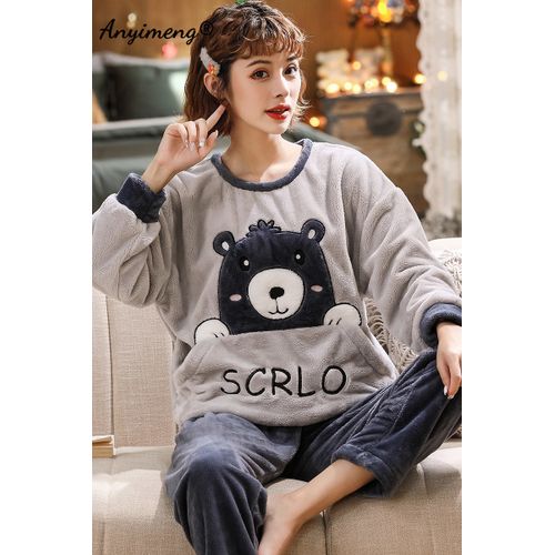 Fashion Winter Soft Flannel Pajamas For Couple Thick Keep Warm Teddy Style  Womens Sleepwear His And Hers Loungewear Cute Pijamas For Boy Cute Bear  Size XXL @ Best Price Online