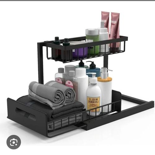 product_image_name-Generic-2 tier metallic sliding pull out cabinet organizer rack -1