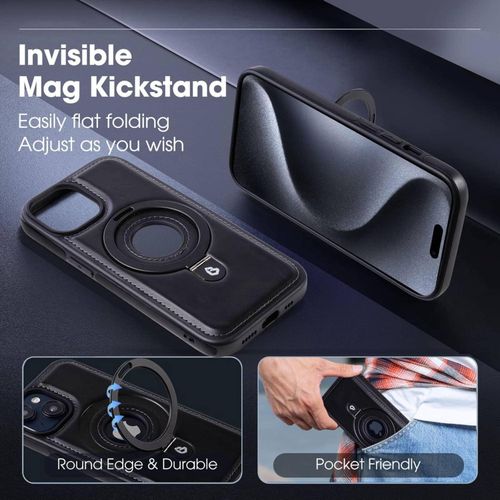 product_image_name-Generic-Premium Magnetic Leather iPhone Ip14 Pro Back Cover with Stand – Elegant, Shockproof & MagSafe Compatible-2