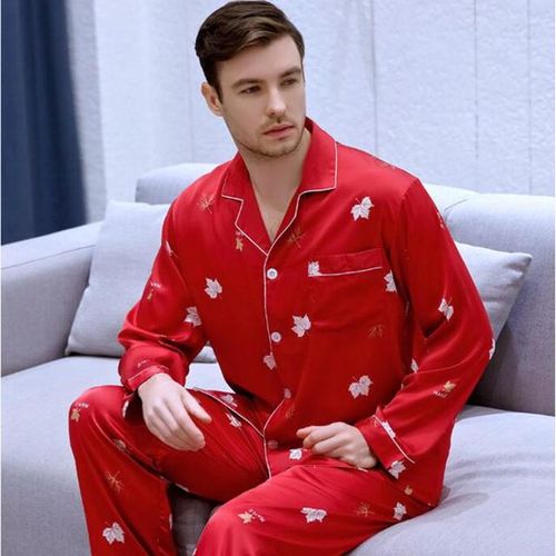 Generic Men s Plus Size Satin Ice Silk Sleepwear Long Sleeved Print Pattern Silk Leisure Suit Household Clothes All Seasons Pajamas J019 Best Price Online Jumia Kenya