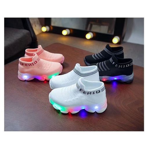Fashion Baby Sneakers With Light Children's Glowing Toddler Soft Soled  Socks Shoes White