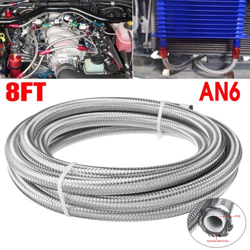 Generic 8FT AN6 Fuel Hose Oil Gas Line PTFE Stainless Steel Braided #Silver  [Silver] @ Best Price Online