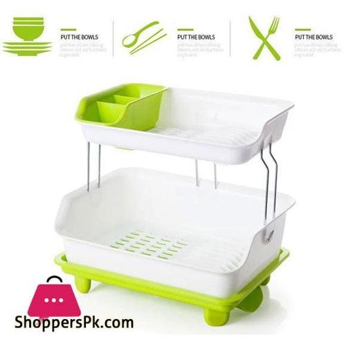 product_image_name-Generic-2-Layer Classy Dish Drainer – Stainless Steel & Plastic Kitchen Rack-3