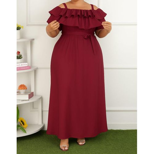 sachin and babi light blue dress Ruby Red Off-Shoulder Maxi Dress - Elegant Evening Gown