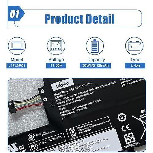 product_image_name-Lenovo-L17L3P61 Laptop Battery Compatible with Ideapad Yoga 720-12IKB 330-11IGM 320S-13IKB Flex 6-11IGM 7000-13 Series Notebook L17M3P61 L17C3P61 11.58V 36W 3108mAh 3Cells.-2