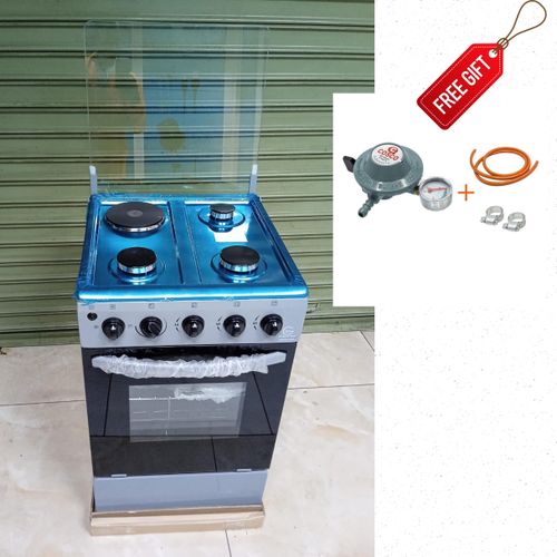 Eurochef 50 x 55cm Standing Cooker 3Gas Electric Hotplate with Electric Oven Automatic Ignition Glass Lid Top Cover 1yr Warranty Silver With FREE GIFTS Best Price Online Jumia Kenya