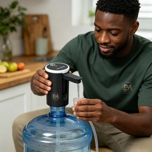 Em Electric Portable Water Dispenser Pump - USB Rechargeable, 8x8x15cm, ABS Plastic, Black AWDP04