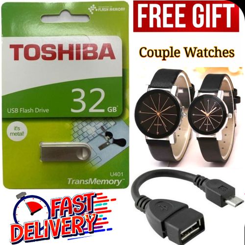 product_image_name-Toshiba-High Speed 2.0 Metallic USB Flash Disk 32GB // Drive 32 GB Full Capacity With FREE OTG Cable & 2 Watches-1
