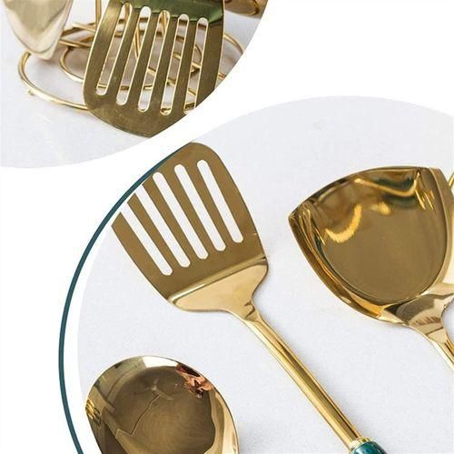 product_image_name-Generic-6pcs +1stand Heavy Golden Serving Non-stick Spoons with Marble Decoration-4