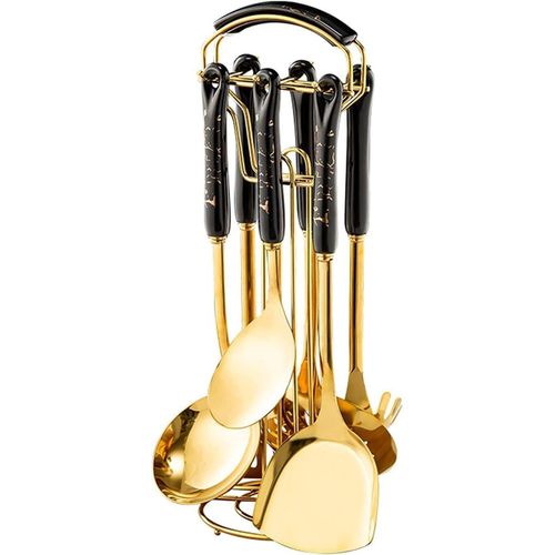 product_image_name-Generic-6pcs +1stand Heavy Golden Serving Non-stick Spoons with Marble Decoration-5