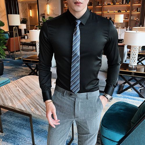 Fashion Black Men s Fashion Boutique Solid Color Official Business Long sleeved Shirts Best Price Online Jumia Kenya