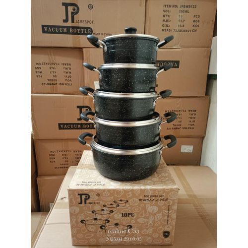 product_image_name-JP Jamesport-Jp 10 Pieces Heavy granite coated Non-Stick Cooking Pot Sufuria Set with glass lid - 10 PCS-1